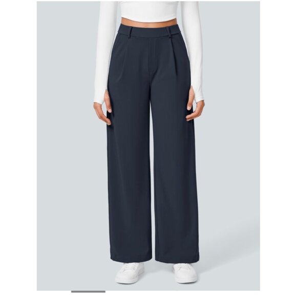 Halara High Waisted Plicated Side Pocket Straight Leg Work Pants Sz Large Petite - Picture 1 of 9